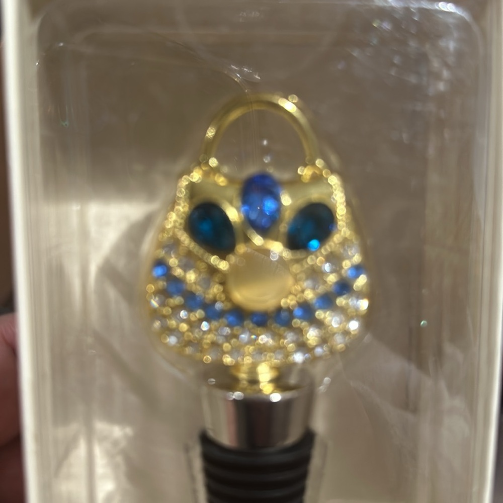 Modern Expressions Wine Stopper Gold Tone/Rhinestone Purse Handbag Flashy! NEW - Picture 2 of 3